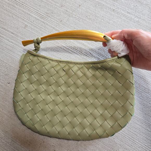 Cave Green Leather Venata Weave Sardine Magnet Close Clutch Hand Bag Purse NWT - Picture 3 of 5